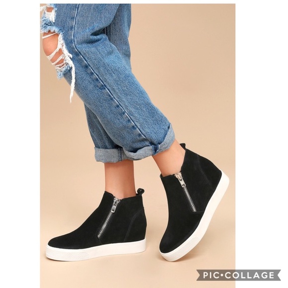 steve madden wedgie perforated suede sneakers